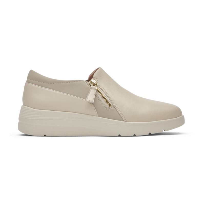 ROCKPORT - WOMEN'S TOTAL MOTION LILLIE SIDE ZIP SNEAKER-VANILLA