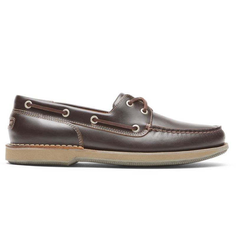 ROCKPORT - MEN'S PERTH BOAT SHOE-BEESWAX/DARK BROWN L