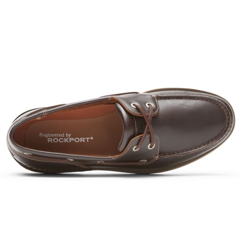 ROCKPORT - MEN'S PERTH BOAT SHOE-BEESWAX/DARK BROWN L