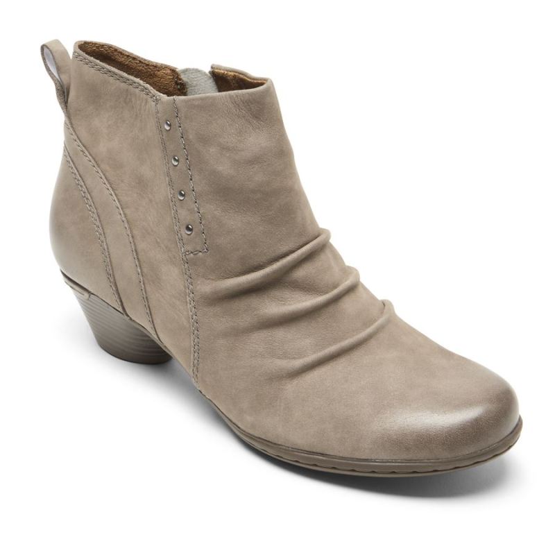 ROCKPORT - WOMEN'S COBB HILL LAUREL RIVETED BOOTIE-STONE NUBUCK