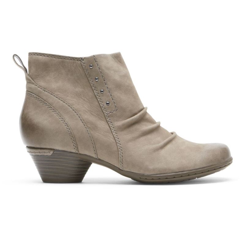 ROCKPORT - WOMEN'S COBB HILL LAUREL RIVETED BOOTIE-STONE NUBUCK