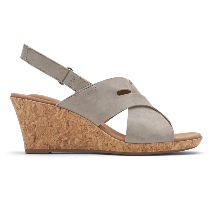 ROCKPORT - WOMEN'S BRIAH SLOT SLINGBACK SANDAL-DOVE NUBUCK