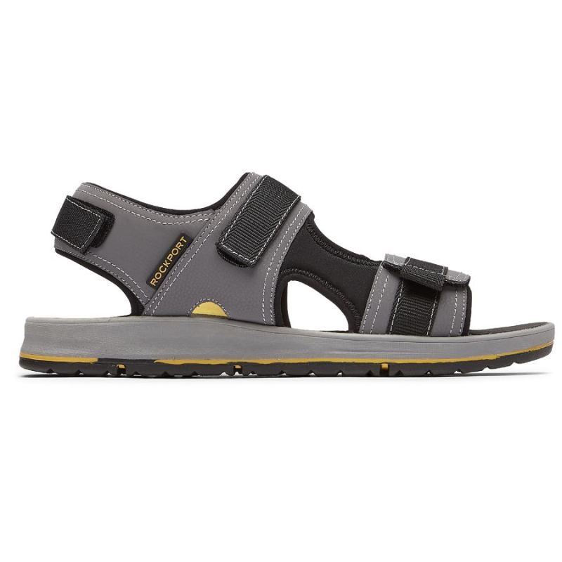 ROCKPORT - MEN'S LUCKY BAY SPORT 3 STRAP SANDAL-GREY