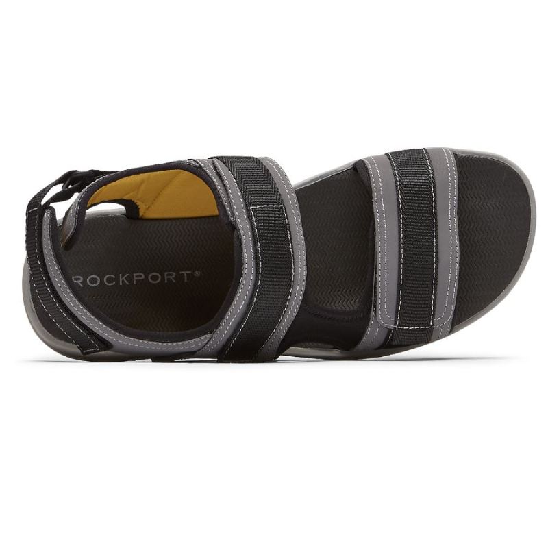 ROCKPORT - MEN'S LUCKY BAY SPORT 3 STRAP SANDAL-GREY