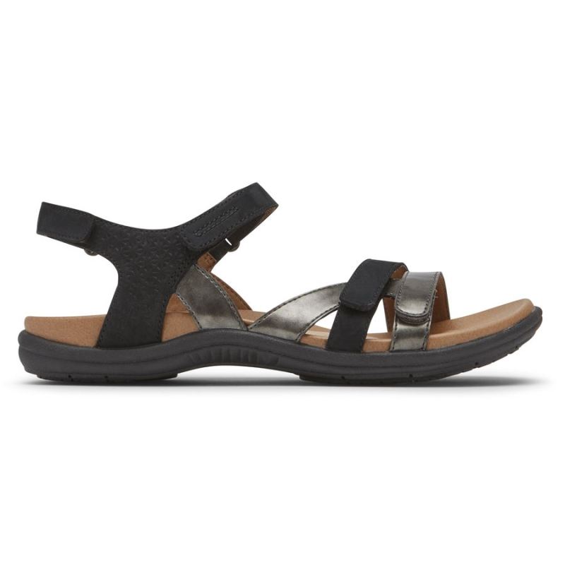 ROCKPORT - WOMEN'S COBB HILL RUBEY 3-STRAP SANDAL-BLACK