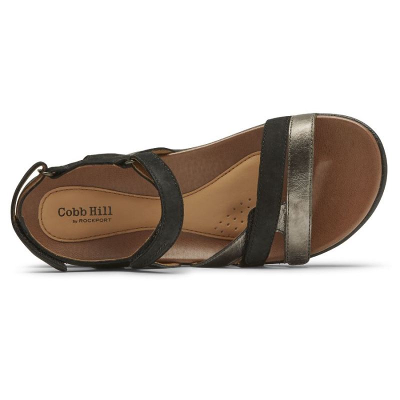 ROCKPORT - WOMEN'S COBB HILL RUBEY 3-STRAP SANDAL-BLACK