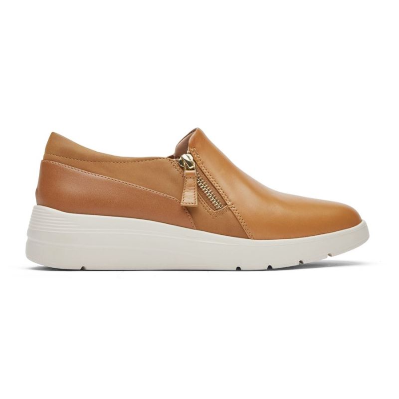 ROCKPORT - WOMEN'S TOTAL MOTION LILLIE SIDE ZIP SNEAKER-HONEY