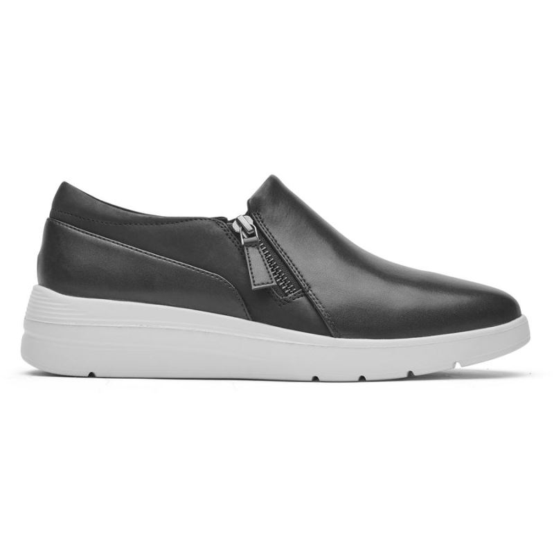 ROCKPORT - WOMEN'S TOTAL MOTION LILLIE SIDE ZIP SNEAKER-BLACK