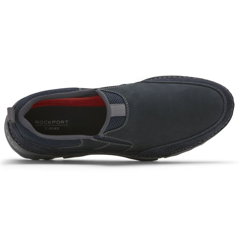 ROCKPORT - MEN'S ROCSPORTS SLIP-ON-NAVY LEATHER/MESH