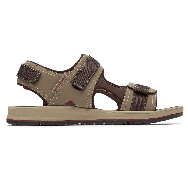 ROCKPORT - MEN'S LUCKY BAY SPORT 3 STRAP SANDAL-TAN