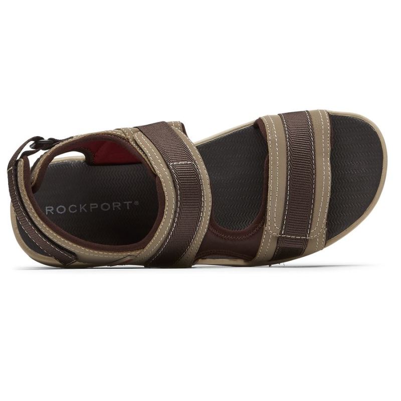 ROCKPORT - MEN'S LUCKY BAY SPORT 3 STRAP SANDAL-TAN