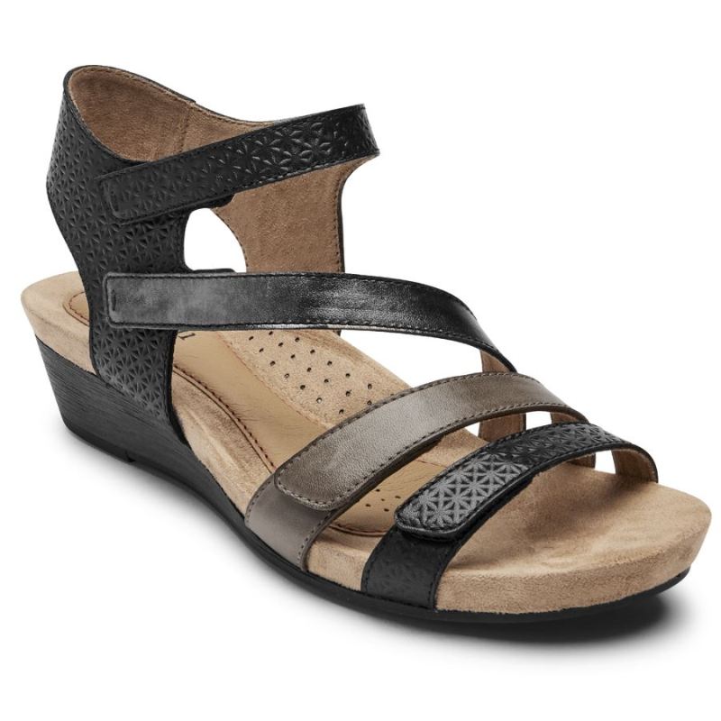 ROCKPORT - WOMEN'S COBB HILL HOLLYWOOD 4-STRAP SANDAL-BLACK MULTI