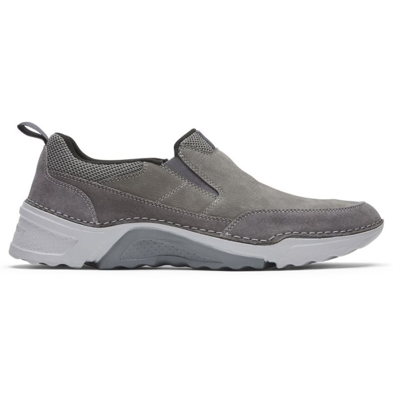 ROCKPORT - MEN'S ROCSPORTS SLIP-ON-STEEL GREY LEATHER/SUEDE