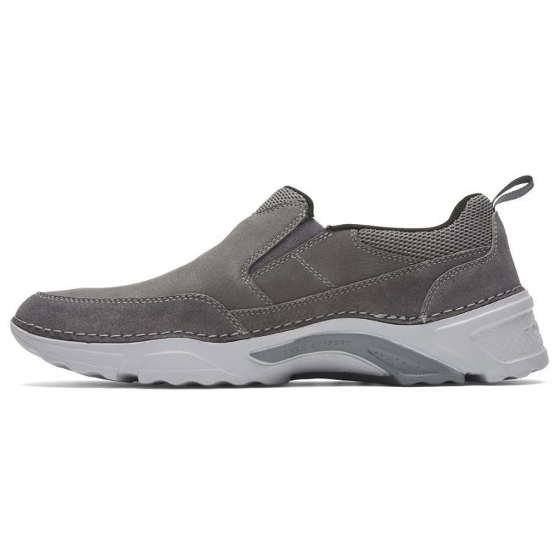 ROCKPORT - MEN'S ROCSPORTS SLIP-ON-STEEL GREY LEATHER/SUEDE