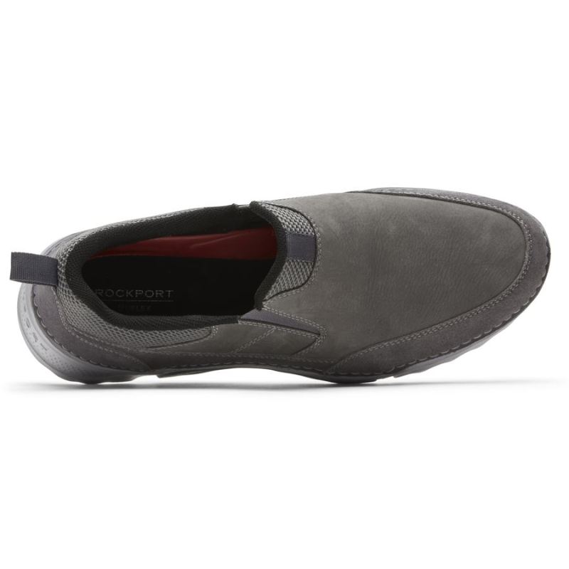 ROCKPORT - MEN'S ROCSPORTS SLIP-ON-STEEL GREY LEATHER/SUEDE