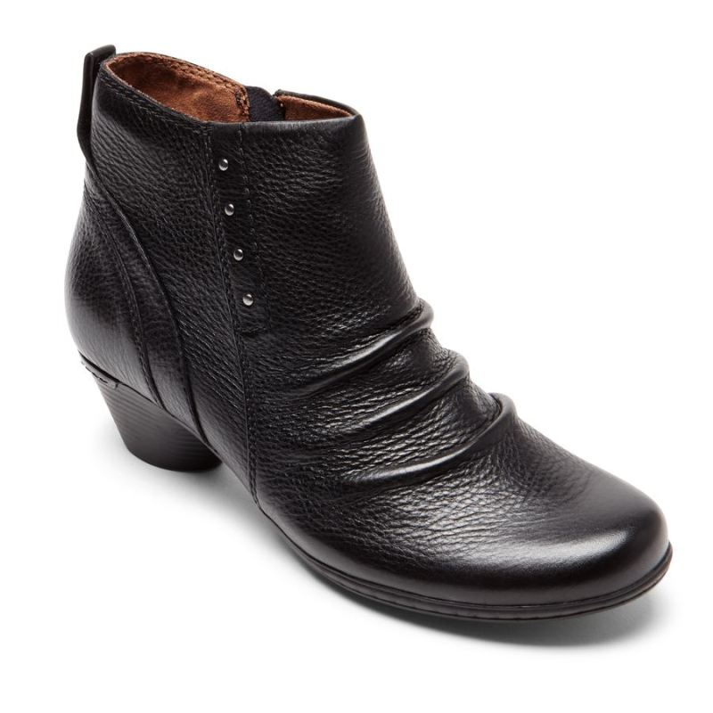 ROCKPORT - WOMEN'S COBB HILL LAUREL RIVETED BOOTIE-BLACK LEATHER