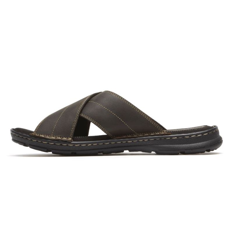 ROCKPORT - DARWYN CROSS BAND SLIDE SANDAL-BROWN II LEATHER