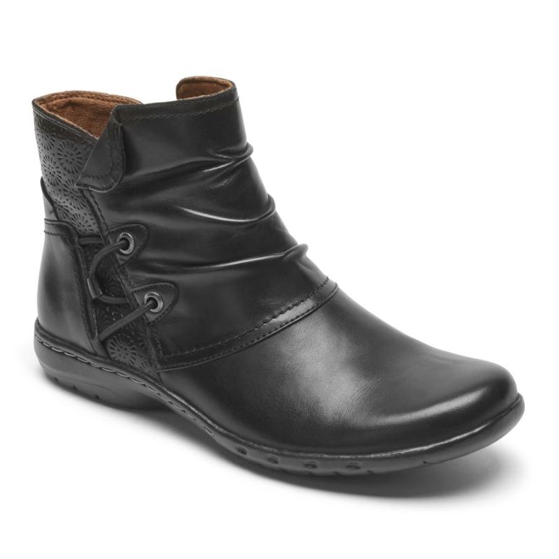 ROCKPORT - WOMEN'S COBB HILL PENFIELD RUCHED BOOT-BLACK LEATHER