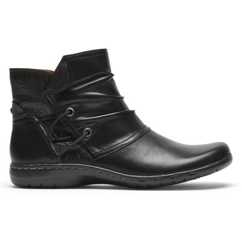 ROCKPORT - WOMEN'S COBB HILL PENFIELD RUCHED BOOT-BLACK LEATHER