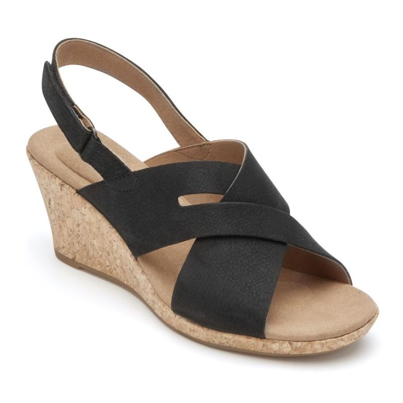 ROCKPORT - WOMEN'S BRIAH SLOT SLINGBACK SANDAL-BLACK NUBUCK