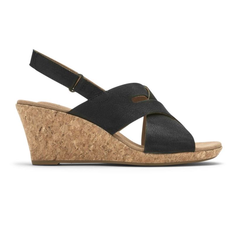 ROCKPORT - WOMEN'S BRIAH SLOT SLINGBACK SANDAL-BLACK NUBUCK