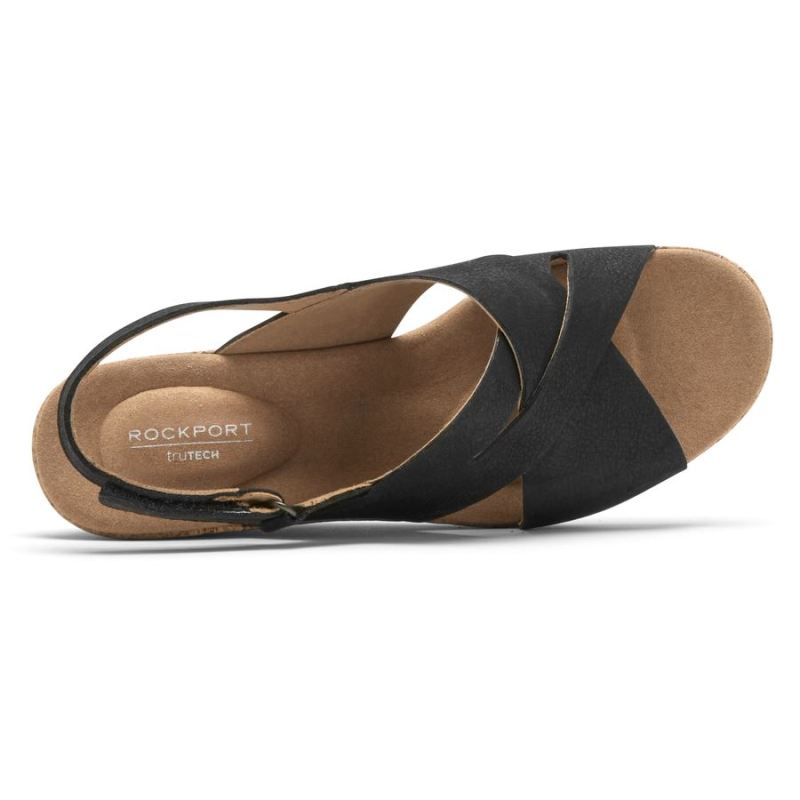 ROCKPORT - WOMEN'S BRIAH SLOT SLINGBACK SANDAL-BLACK NUBUCK