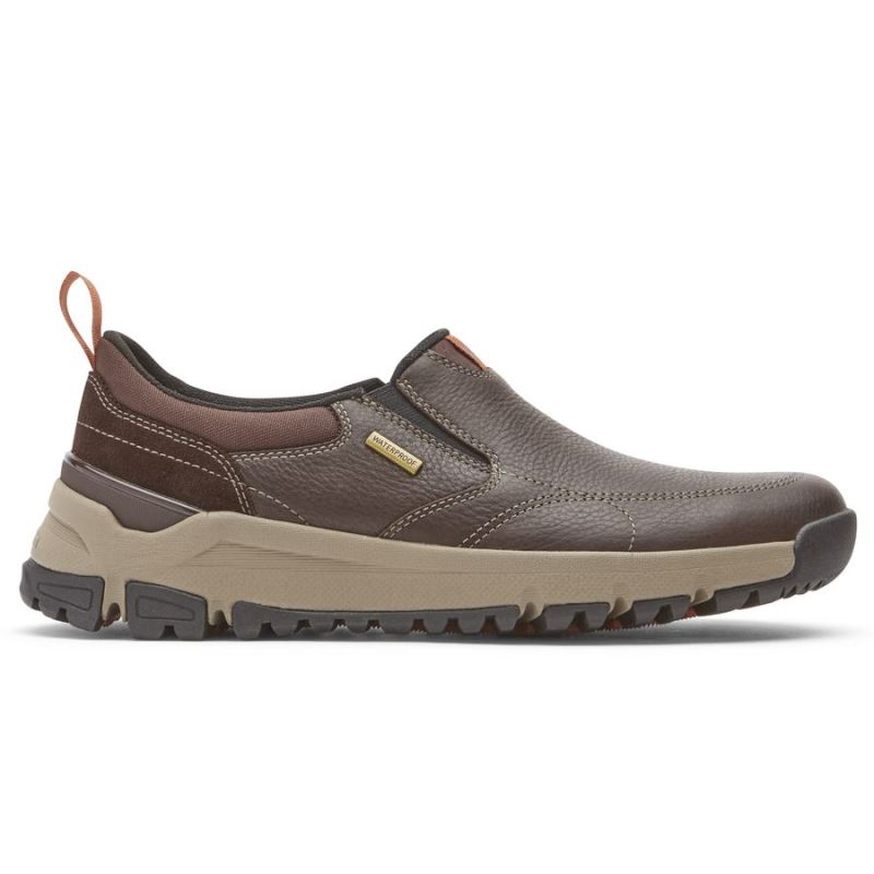 ROCKPORT - MEN'S GLASTONBURY SLIP-ON-WATERPROOF-BROWN LEATHER/SUEDE