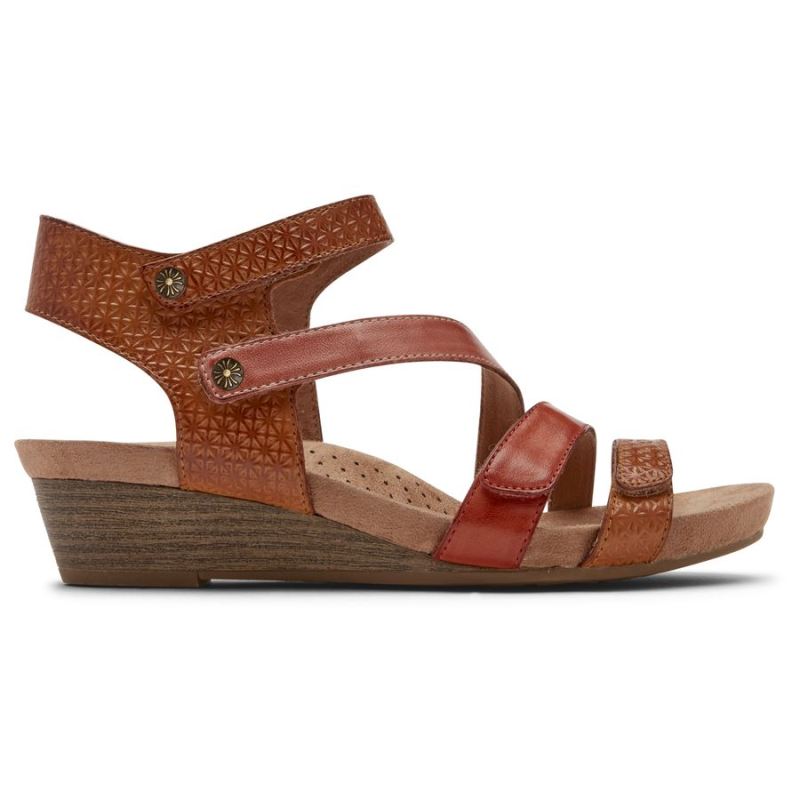 ROCKPORT - WOMEN'S COBB HILL HOLLYWOOD 4-STRAP SANDAL-TAN MULTI