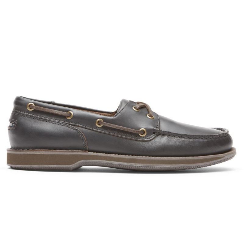 ROCKPORT - MEN'S PERTH BOAT SHOE-DARK BROWN PULL UP