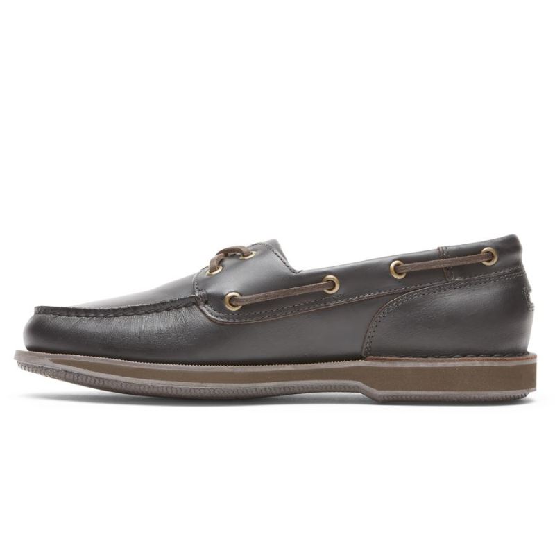 ROCKPORT - MEN'S PERTH BOAT SHOE-DARK BROWN PULL UP