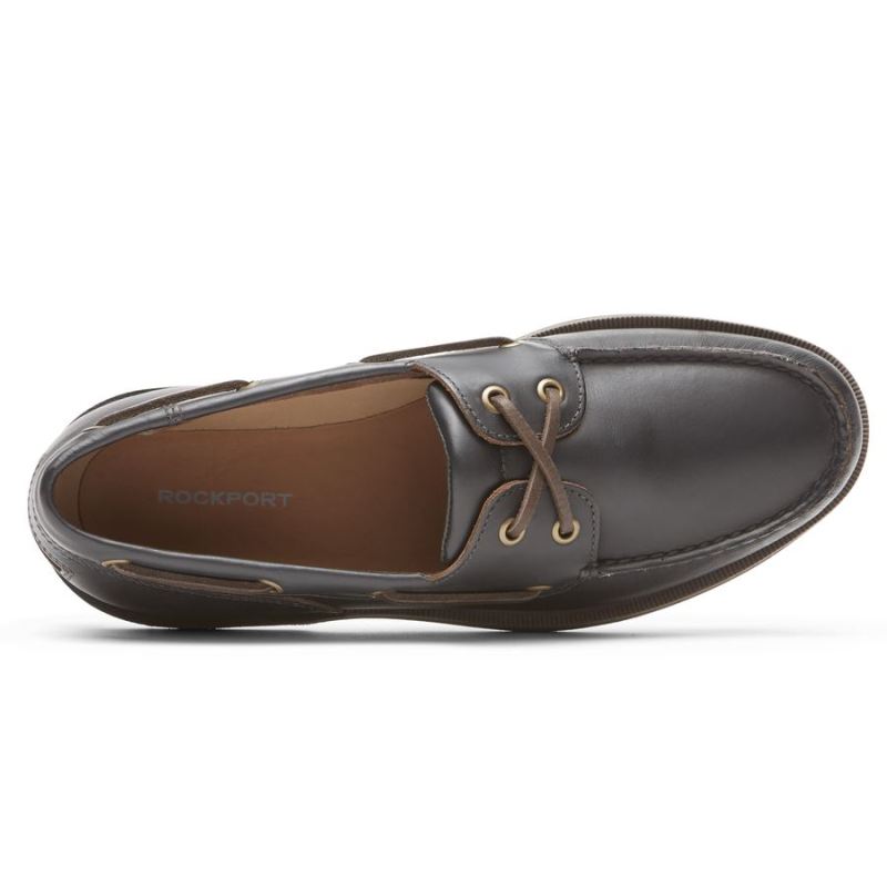 ROCKPORT - MEN'S PERTH BOAT SHOE-DARK BROWN PULL UP