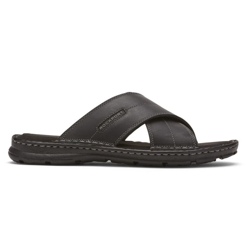 ROCKPORT - DARWYN CROSS BAND SLIDE SANDAL-BLACK LEATHER II