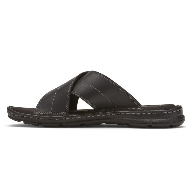 ROCKPORT - DARWYN CROSS BAND SLIDE SANDAL-BLACK LEATHER II