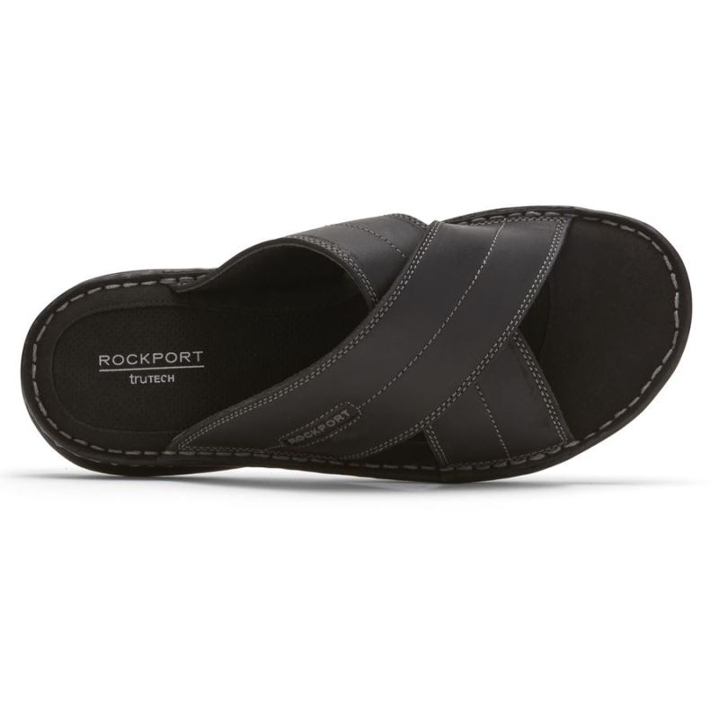 ROCKPORT - DARWYN CROSS BAND SLIDE SANDAL-BLACK LEATHER II