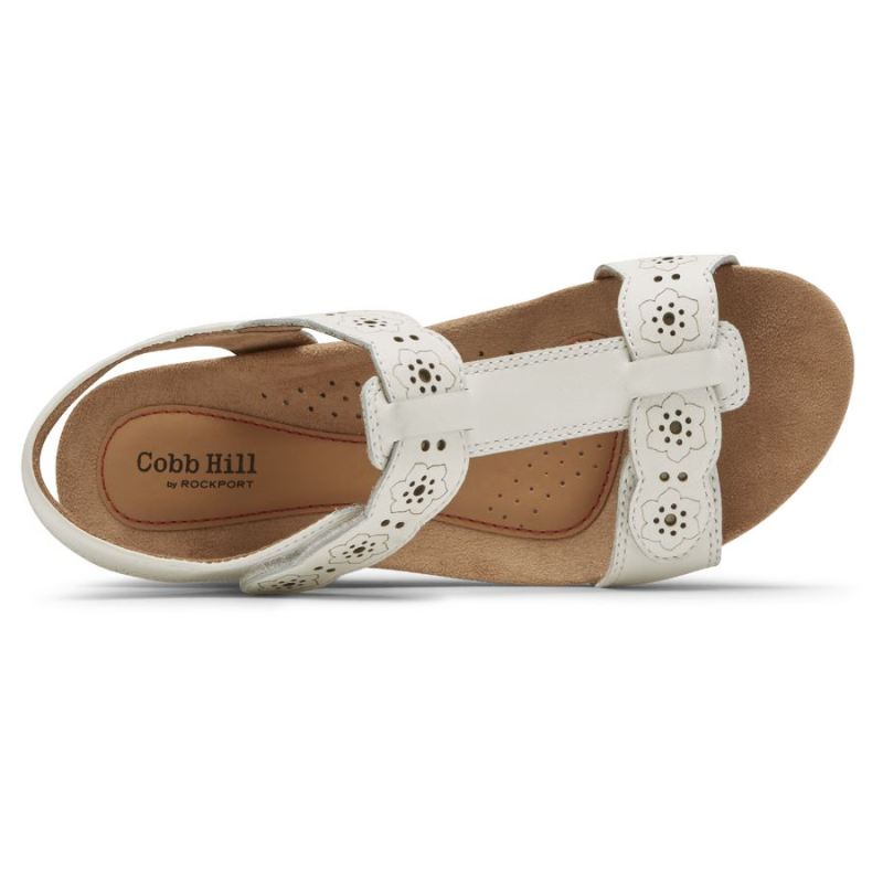 ROCKPORT - WOMEN'S COBB HILL HOLLYWOOD T-STRAP SANDAL-WHITE