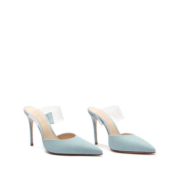 Schutz | Women's Sionne Vinyl&Suede Mule: Office-to-out situation  -Wonder Blue