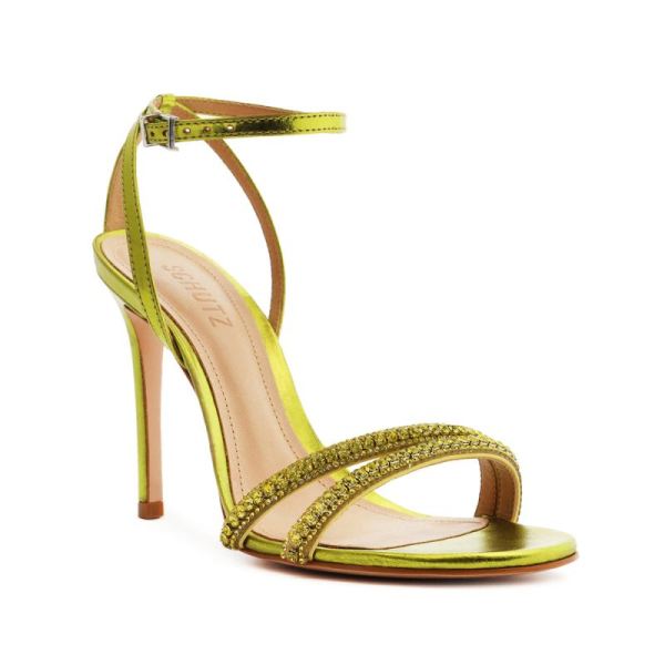 Schutz | Women's Gaga Metallic Nappa Sandal-Green Yellow