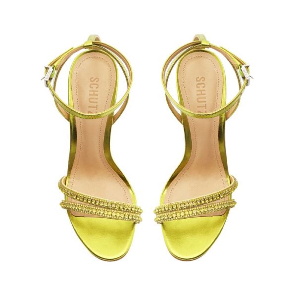 Schutz | Women's Gaga Metallic Nappa Sandal-Green Yellow