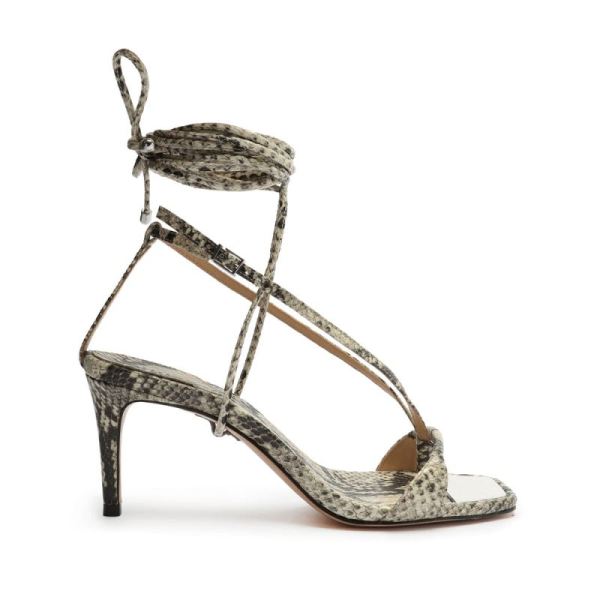 Schutz | Women's Vikki Lo Snake-Embossed Leather Sandal-Natural Snake