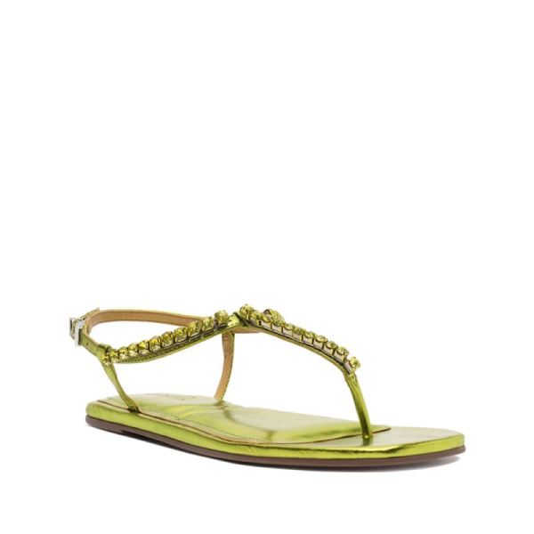 Schutz | Women's Groove Metallic Leather Flat-Green Yellow