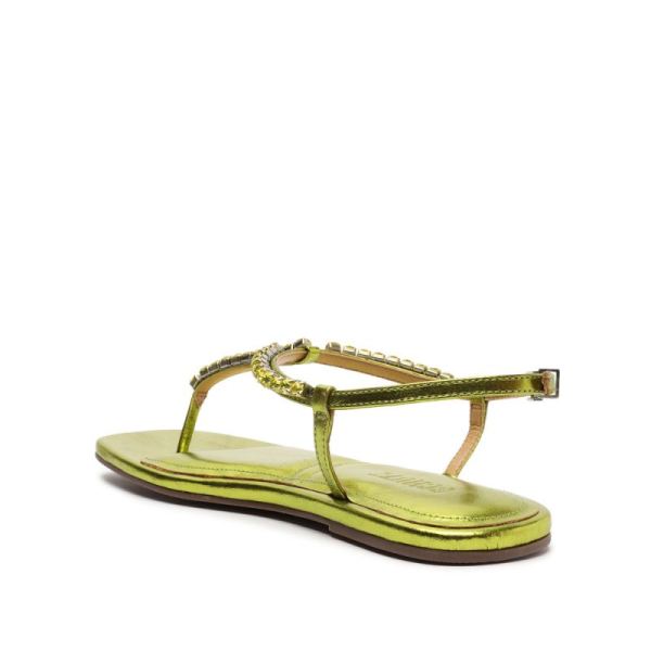 Schutz | Women's Groove Metallic Leather Flat-Green Yellow