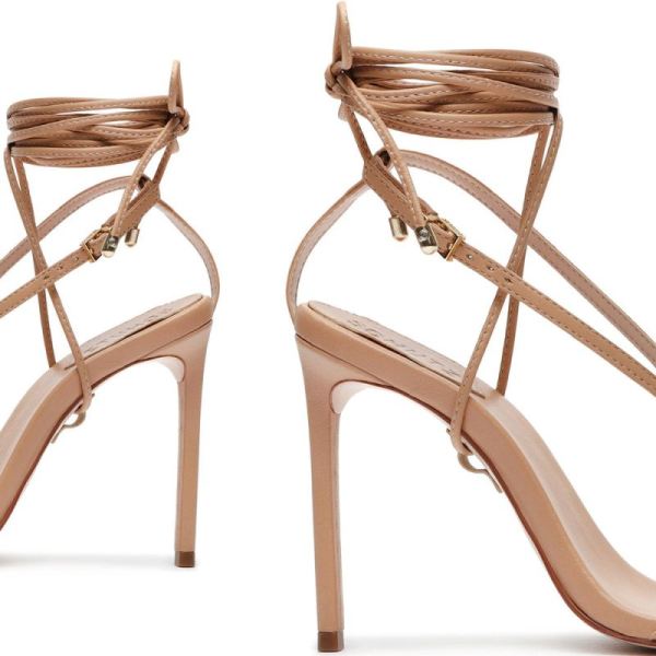 Schutz | Women's Vikki Leather Sandal | Stiletto-Heeled Style  -Honey Beige