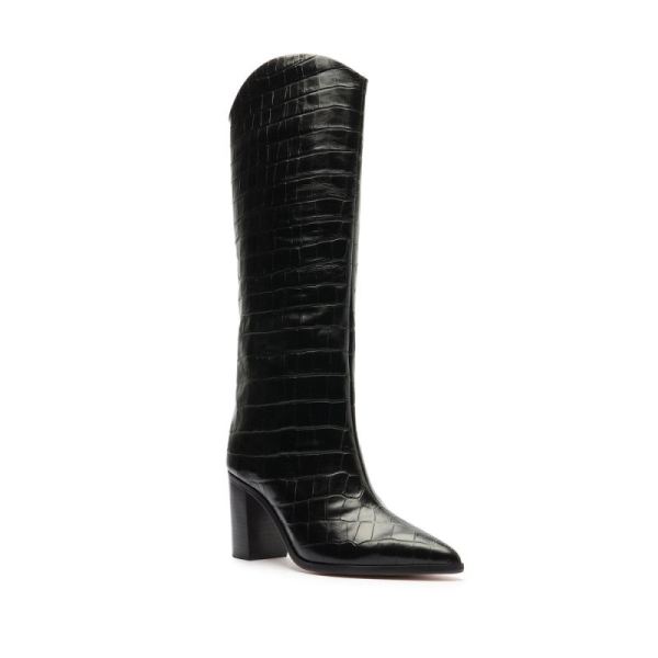 Schutz | Women's Analeah Wide Crocodile Boot-Black