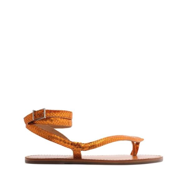 Schutz | Women's Courtney Metallic Leather Sandal-Orange