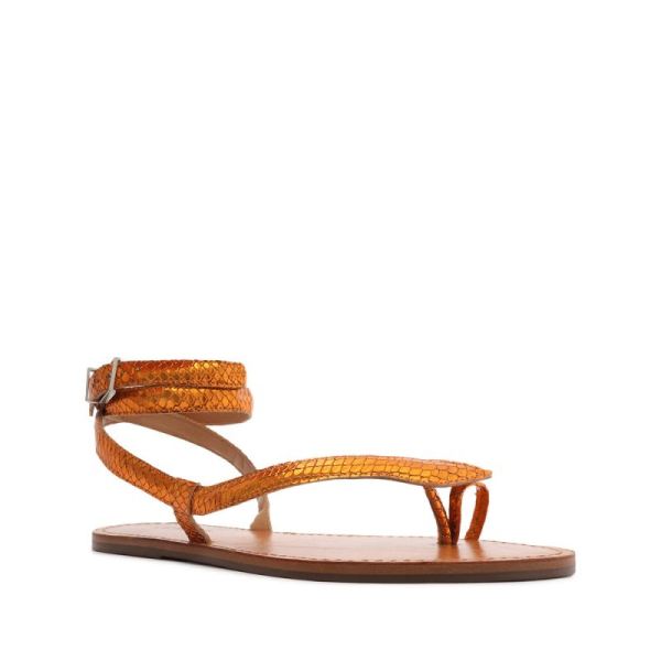 Schutz | Women's Courtney Metallic Leather Sandal-Orange