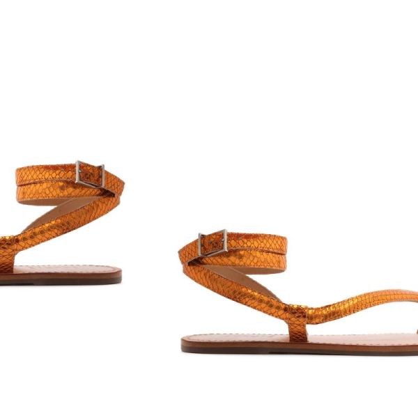 Schutz | Women's Courtney Metallic Leather Sandal-Orange