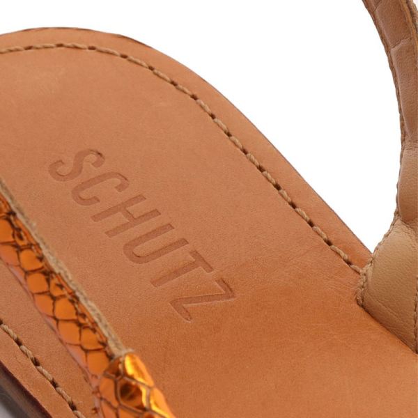 Schutz | Women's Courtney Metallic Leather Sandal-Orange