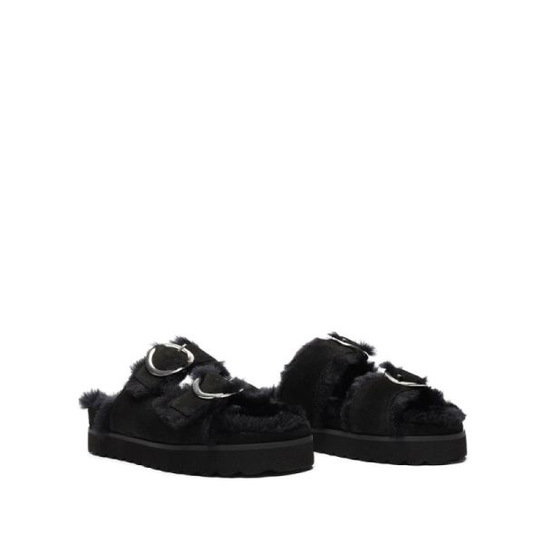 Schutz | Women's Flophy Suede&Fur Flat Sandal-Black