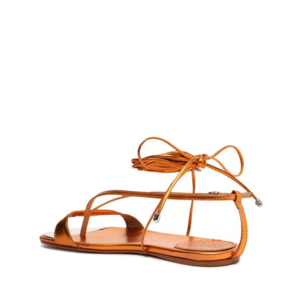 Schutz | Women's Vikki Flat Metallic Leather Sandal-Orange