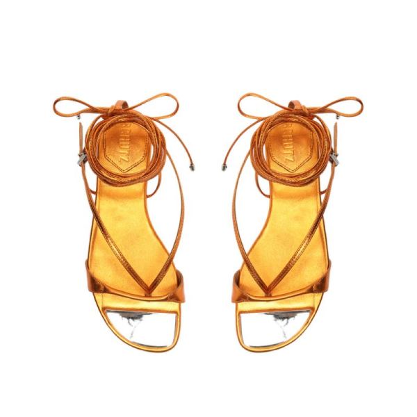 Schutz | Women's Vikki Flat Metallic Leather Sandal-Orange